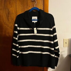 Aerie Black and Cream Striped Turtleneck Sweater